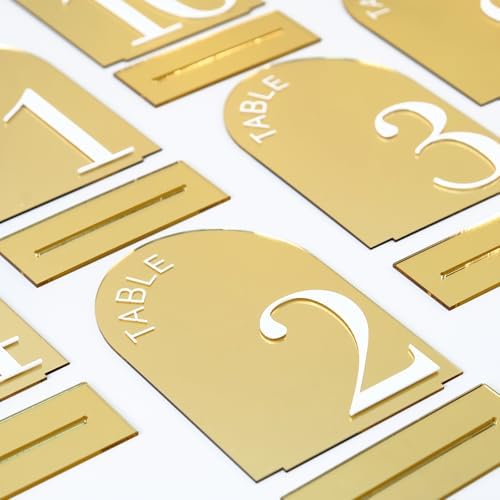 Gold Mirror Arch Wedding Table Numbers 1-10 with Stands