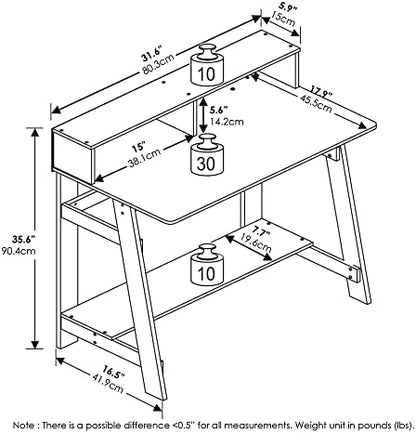 31.6 Wide Gaming Desk with Monitor Stand, A Frame Computer Desk with Shelf, Office Desk for Dorm, Home Office, Study Room, Bedroom, White