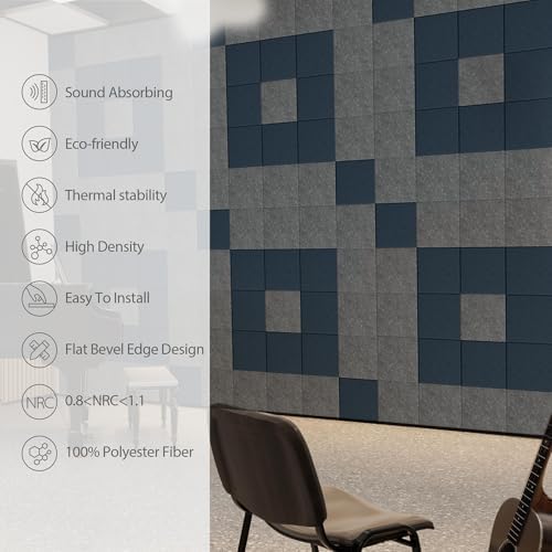 12 Pack Square Acoustic Panels Self Adhesive Sound Proof Foam(Dark Blue)