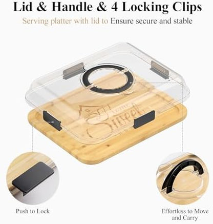 Portable Bamboo Charcuterie Board with Lid, Engraved Home Print