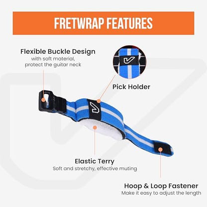 Gruv Gear Fret Wrap & Guitar Mute, Fretwrap for Acoustic, Electric & Bass | String Dampener Recording, Tapping & Practice Accessory (1 Pack, Medium Blue/White, Fits 5 String Bass, 7 String Guitar)