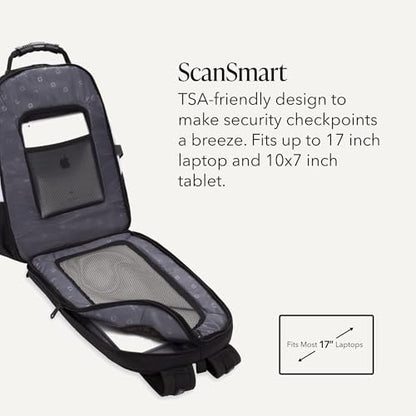SWISSGEAR 1900 ScanSmart Laptop Backpack, Fits Most 17-Inch Laptops, TSA-Friendly Lay-Flat Design, RFID Protection, and Tablet Pocket, Black, 31L, 18.5-Inch