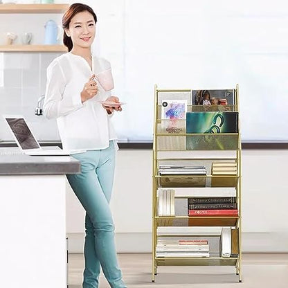 zktoermn Metal Storage Shelves Book, Newspaper, Magazine Storage Rack Storage Shelving Unit Organizer for Laundry Kitchen Bathroom Pantry Closet (Color : Gold, Size : 55x28x115cm)