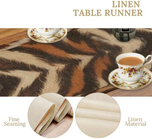 Tiger Animal Skin Print Table Runner, Rustic Cottage Country Farm Animal Fur Skin Pattern Western Style Black Brown Print Dinner Runner for Home Kitchen Dining Table Decoration 13"x60"