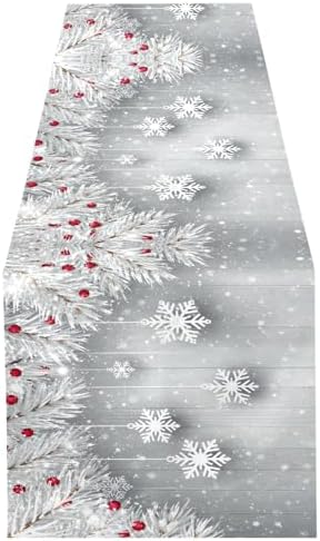 ALAZA Double-Sided Silver Christmas Tree Snowflake Table Runner 18x72 Inches Long,Table Cloth Runner for Wedding Birthday Party Kitchen Dining Home Everyday Decor