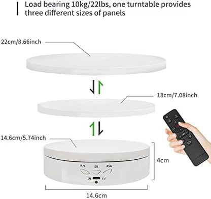 Remote Motorized Rotating Display Stand Turntable with Rechargeable Battery Motorized Lazy Susan with 5.74/7.08/8.66 inch Replacement Cover 3 in 1 for Photography Products and Shows (White)