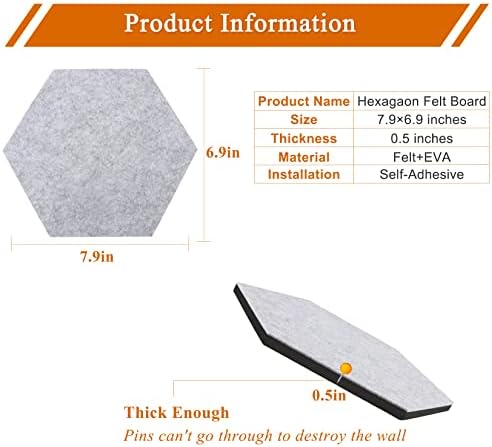8Pcs Hexagon Felt Cork Board Tiles, Self Adhesive DIY Bulletin Board Pin Board for Office School Home Wall Decor Stickers Memos Photos Display (Gradual Blue)