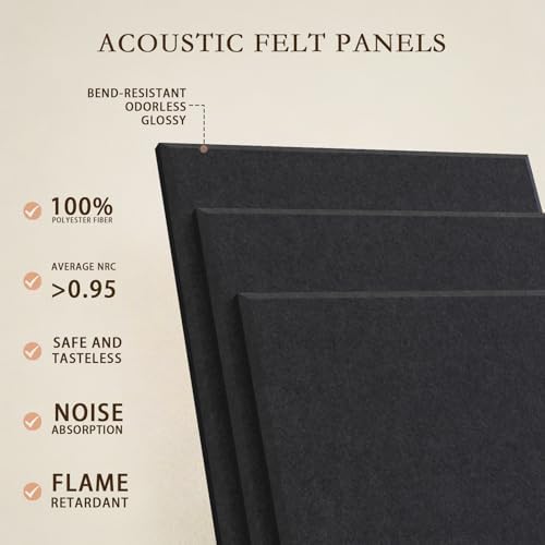 JBER Large Felt Bulletin Board 48" x 36", 12 Pack Felt Wall Tiles, Black