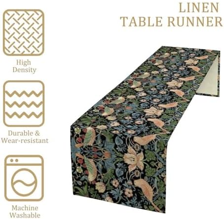 Vintage William Morris Floral Table Runner, Flowers Blue Botanical Printed Table Runner for Home Kitchen Dining Table Decoration,13x108 Inch