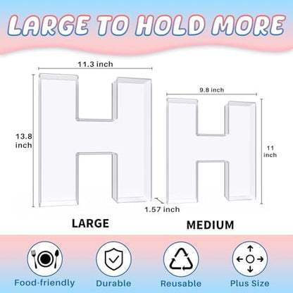 13.8" Extra Large Acrylic Letter Charcuterie Board Box, Reusable Fillable Letter Cake Candy Dish Display Serving Tray for Birthday Anniversary Party Decoration (H)