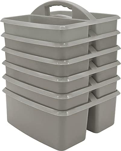 Teacher Created Resources Gray Portable Plastic Storage Caddy 6-Pack for Classrooms, Kids Room, and Office Organization, 3 Compartments