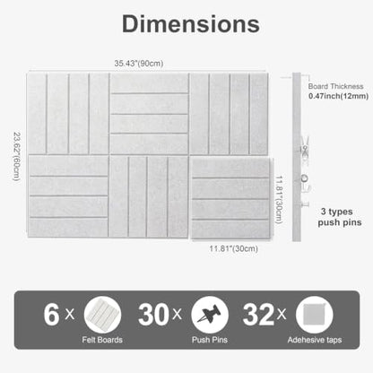 0.47" Thick Felt Wall Tiles 36"x24" Cork Board Alternative 6 Pack 11.81"x11.81"Felt Bulletin Board Pin Board with Removable Adhesive Tape&30 Pushpins for Home Office School(Bold-Light Camel)