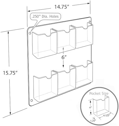 Azar Displays 252066 Six-Pocket Wall Mount Brochure Holder, 2-Piece Set