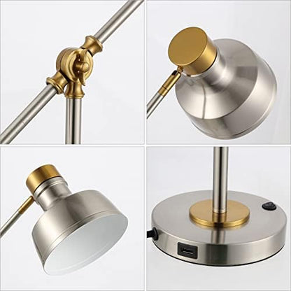 JONATHAN Y Allegra Metal Task Desk Lamp USB Port 18.5", Nickel/Brass Gold