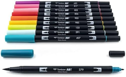 Tombow 56189 Dual Brush Pen Art Markers, Tropical, 10-Pack. Blendable, Brush and Fine Tip Markers