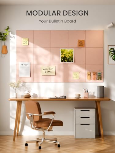 Bumusty 48"x 36" Large Felt Bulletin Board Tiles, Pink