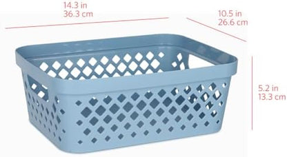 Glad Plastic Storage Basket Set, Value Pack of 6 | Open Storage Bins for Shelves, Bathroom, Pantry, Closet | Nesting Organizer Boxes with Handles, 2 Gallon, Marina Blue