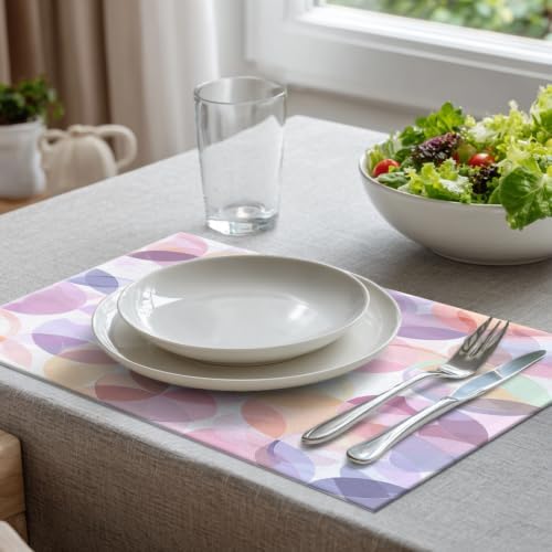 Batmerry Soft Translucent Placemats, Overlapping Shapes Pastel Washable Linen Table Mats for Kitchen Table Double Insulation Decor Dining Set Indoor Outdoor 12X18 in Set of 8