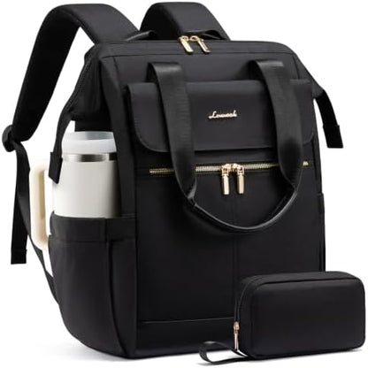 LOVEVOOK Laptop Backpack for Women, 15.6 Inch Work Laptop Bag with USB Port, Fashion Teacher Nurse Backpack Purse, Waterproof Travel Computer Backpack with Organizer Bag, 2PCS, Black
