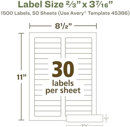 Avery EcoFriendly Recycled File Folder Labels, 2/3" x 3-7/16", White, Permanent Label Adhesive, 1,500 Printable Labels (45366)
