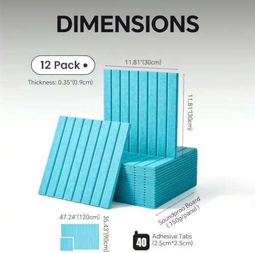 Slat Felt Wall Tiles (12 Pack) - 11.8"x11.8" Self-Adhesive Bulletin Board for Wall, Acoustic Panels for Sound Dampening, Modern Black Pin Board, Home Office Decor (30x30cm)
