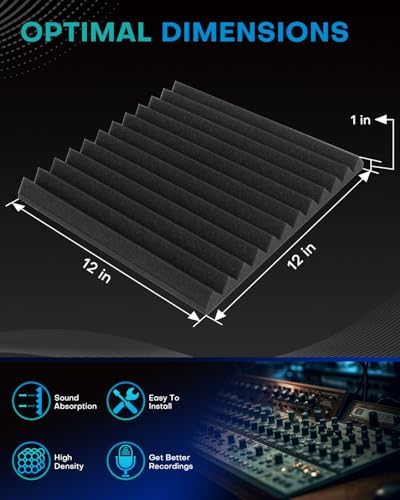 96 Pack Sound Proof Foam Panels for Walls, 1 X 12 X 12 Inches Acoustic Foam Panels, High Density Acoustic Panels Sound Absorbing, Noise Cancelling Studio Wedges Red + Black (NOT INCLUDE ADHESIVE)