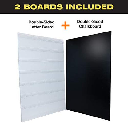 EXCELLO GLOBAL PRODUCTS Swinging Changeable Message Sidewalk Sign: 24" x 36" Sign with 792 Pre-Cut Double Sided Letters and Storage Box. Includes Black Board & Letter Board (Orange Color Legs)