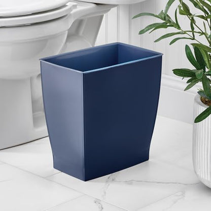 iDesign Small Plastic Bathroom Trash Can, Slim Rectangle, 4-Pack, Navy Blue