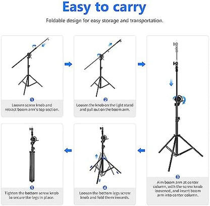 Neewer 2-in-1 Photography Light Stand, Aluminum Alloy 9.7ft Heavy Duty Tripod Stand with 3.8ft Boom Arm and Empty Sandbag for Video Light, Strobe, Reflector, Softbox for Studio Photo Video Shooting