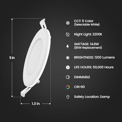 Feit Electric 6in LED Canless Recessed Downlight, 85W Eq, Slim, Night Light
