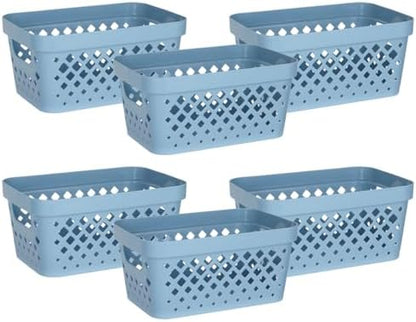 Glad Plastic Baskets for Organizing, Set of 6 | Pantry Storage for Under Counter, Linen Closet, and Bathroom | Nesting Shelf Bins with Handles, 1 Gallon, Marina Blue