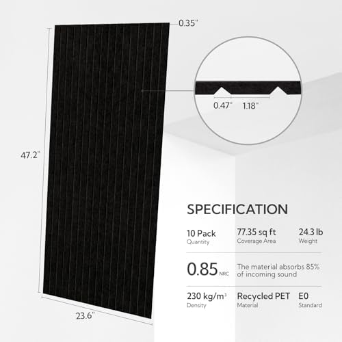 Olanglab Acoustic Wall Panels, 10 Pack, 48" x 24", Black
