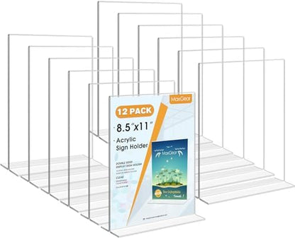 MaxGear 12 Pack Acrylic Sign Holder 8.5x11, Double-Sided Display, Vertical