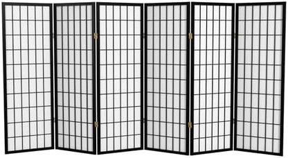 4 ft. Short Window Pane Shoji Screen - Black - 6 Panels