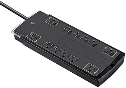 Monoprice 12 Outlet Slim Surge Protector - UL Rated, 4,230 Joules, Grounded And Protected Light Indicator, 10 Feet, Black