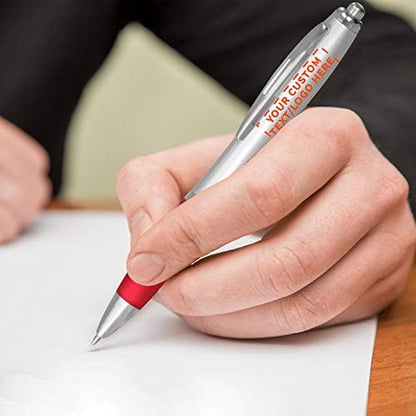 DISCOUNT PROMOS Custom Colored Grip Gel Pens Set of 10, Personalized Bulk Pack - Great for Office, School, Business, Tradeshows, Events - RedBI