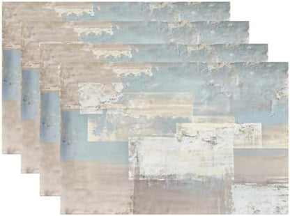Batmerry Taupe Squares Texture Placemats,Grey and Beige Abstract Painting Washable Linen Table Mats for Kitchen Table Double Insulation Decor Dining Set Indoor Outdoor 12X18 in Set of 4