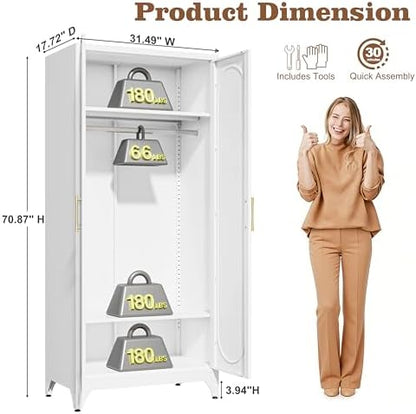 71" White Armoire Wardrobe Closet with Full Mirror