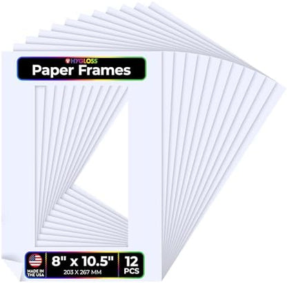 Hygloss 12 Pack Paper Picture Frames, White cardstock Photo Frame 8x10.5-Inch, Papers Frames to Decorate for Wedding Birthday DIY Classroom Crafts and Decorations