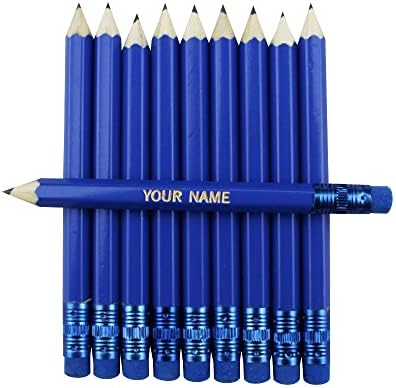 EZPENCILS & GIFTS - Golf Pencils Tipped with Eraser (1/2 a Pencil) - Sea Blue Colored Barrel - FREE-PERSONALIZATION - 2HB Black Lead - Custom Text - Non-Smear Eraser – Package of 50