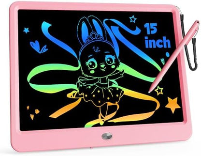KOKODI 15 Inch LCD Writing Tablet with Anti-Lost Stylus, Erasable Doodle Board Colorful Toddler Drawing Pad, Car Travel School Games Toys for 3 4 5 6 7 8 Kids, Birthday Gift for Girls Boys Pink