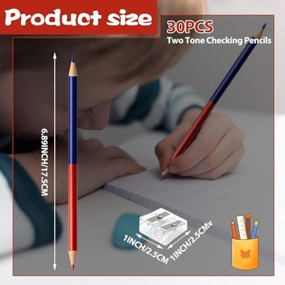 30 PCS Checking & Grading Pencils, Red and Blue Double Ended Erasable Pencils with Sharpeners, Pre-Sharpened #2 HB Back to School Supplies for Teachers, Testing, Office & Map Marking (30)