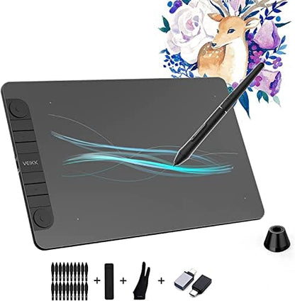 VEIKK VK1060PRO V2 Drawing Tablet, 10 x 6 Inch Graphics Pen Tablet with 8 Shortcut Keys, 8192 Levels Battery Free Supports Tilt Function, Work for Digital Art Drawing, Designing