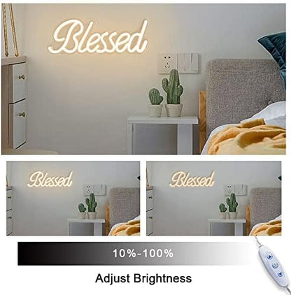 Blessed Neon Sign for Wall Decor 17x7 Inches - Blessed Led Light Up Sign 5V USB Powered with Dimmer,Led Neon Light Warm White Decor for Bedroom, Office, Home Room,Wedding Gifts