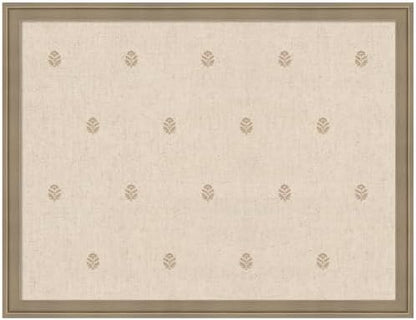 Kate and Laurel Framed Fabric Pinboard 26 x 20, Beige Botanical Block Print Printed Linen Classic Bulletin Board for Use as a Vision Board or Wall Organization, Florence Light Brown Frame