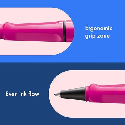 Lamy safari pink - Rollerball Pen with ergonomic grip & line width M - for pleasant long writing - made of robust ASA plastic - including rollerball refill M 63 in black