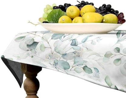 Green Eucalyptus Tablecloth, Watercolor Floral Spring Botanical Plants Herb Sage Print Table Cover for Home Kitchen Dining Table Party Camping Decor 60x90in