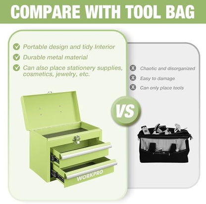 WORKPRO Portable Mini Metal Tool Box with 2 Drawers