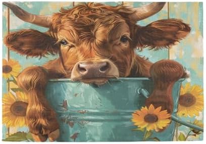 ALAZA Highland Cattle in an Iron Can Set of 4 Placemats Rectangle Table Mat for Dining Table Restaurant Kitchen Home Decor, 12" x 18"