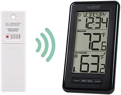 La Crosse Technology 308-43647-INT Digital Black Wireless Thermometer with Indoor Humidity, LCD